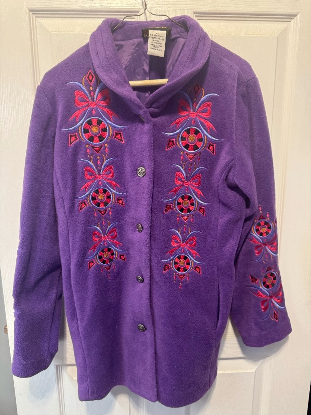 Bob Mackie Wearable Art Purple Embroidered Fleece Jacket XS